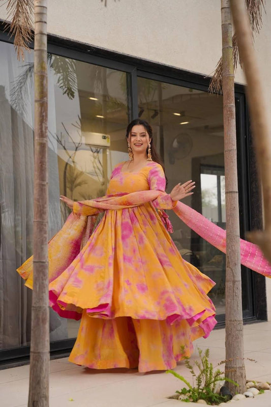 Golden Hour Glam Designer Ethnic Wear Peach & Magenta Suit Set