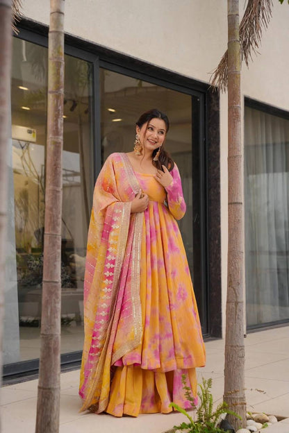 Golden Hour Glam Designer Ethnic Wear Peach & Magenta Suit Set