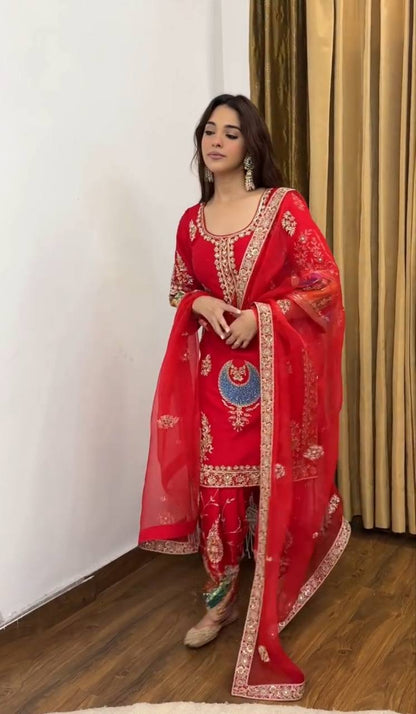 Scarlet Royalty Handcrafted Embroidered Punjabi Suit Set