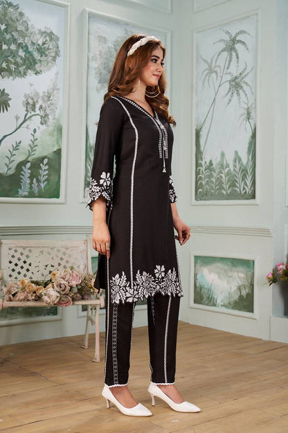 Noir Bloom Running Wear Embroidered Co-Ord Set