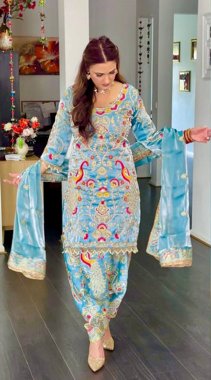 Aqua Elegance Peacock Embroidered Salwar Suit