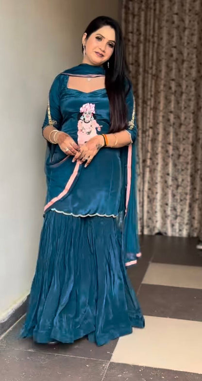 Krishna Leela Natural Crep Fancy Border Fully Flair Sharara