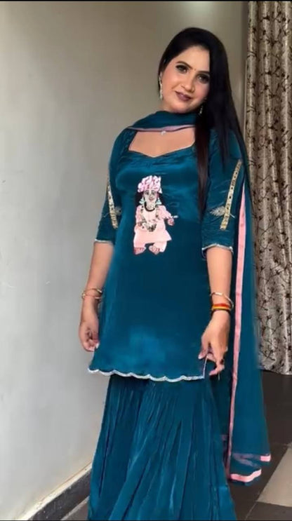 Krishna Leela Natural Crep Fancy Border Fully Flair Sharara