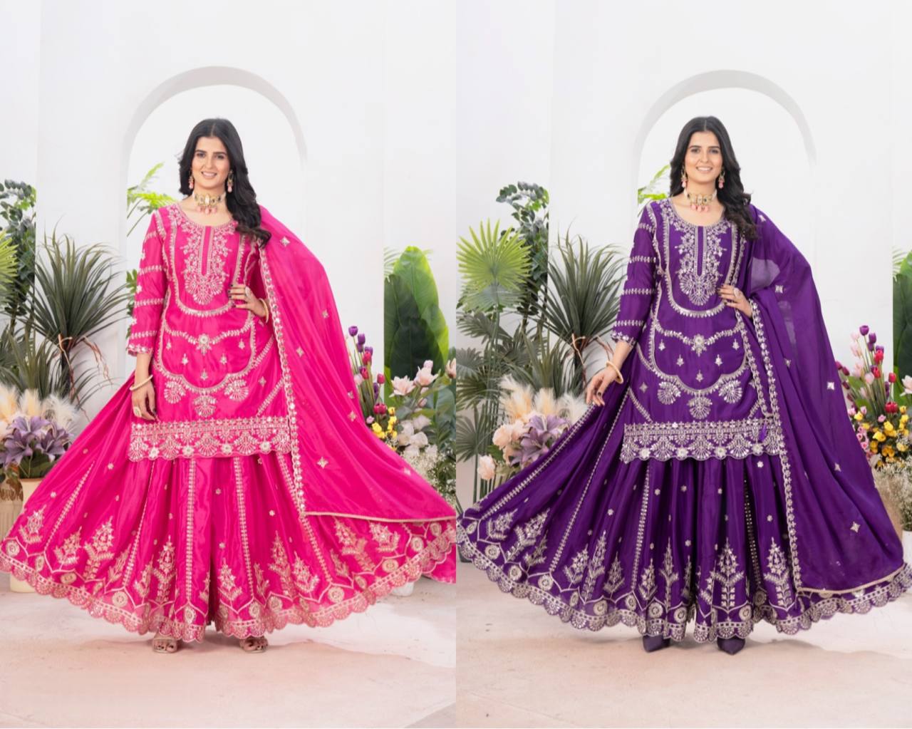 Myra Pure Heavy Chinnon Silk With Embroidery Sleeve  Sharara