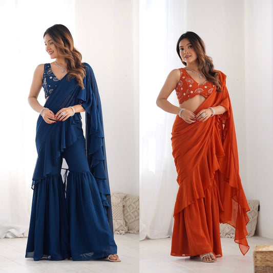 Ariyanika Classic Saree Sharara-Style Flared Ruffle Draping Saree