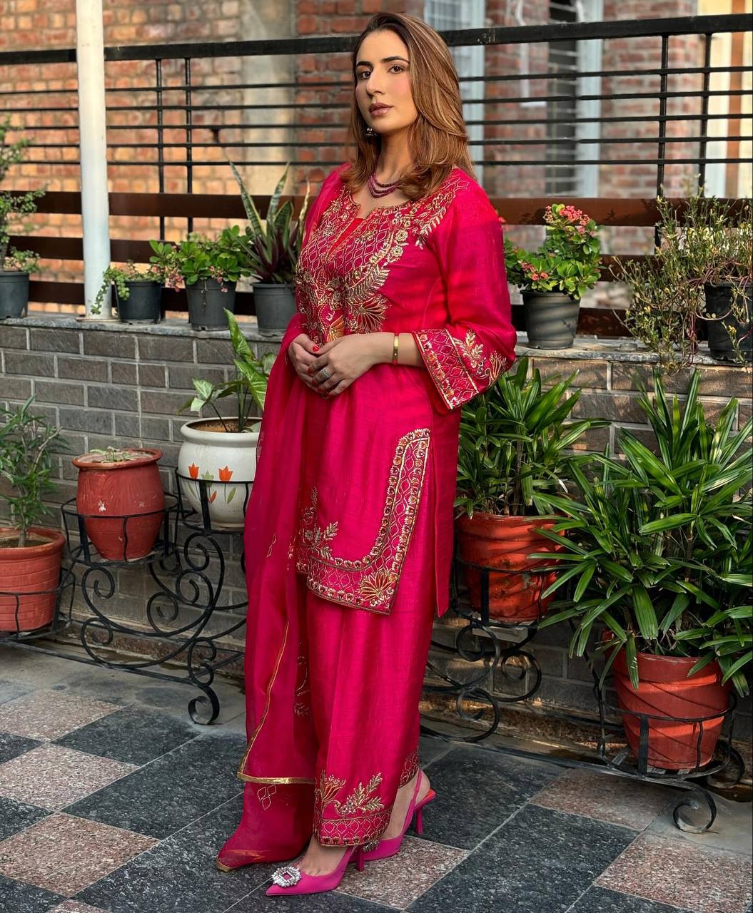 Blush of the Royals Radiant Pink Gota Work Suit Set