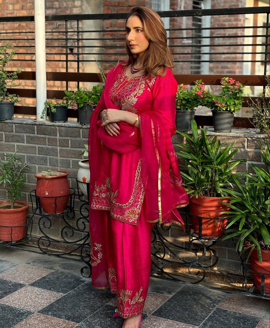 Blush of the Royals Radiant Pink Gota Work Suit Set