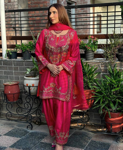 Blush of the Royals Radiant Pink Gota Work Suit Set