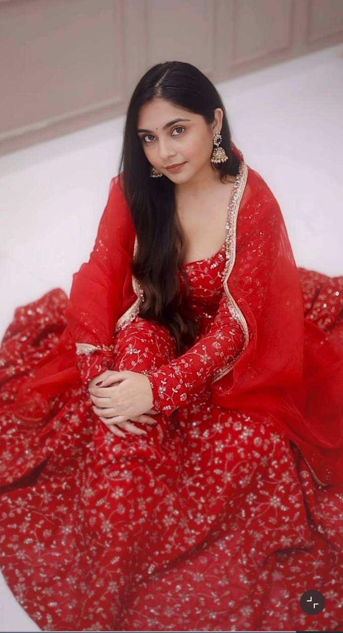 Radiant Red Charm Anarkali Set