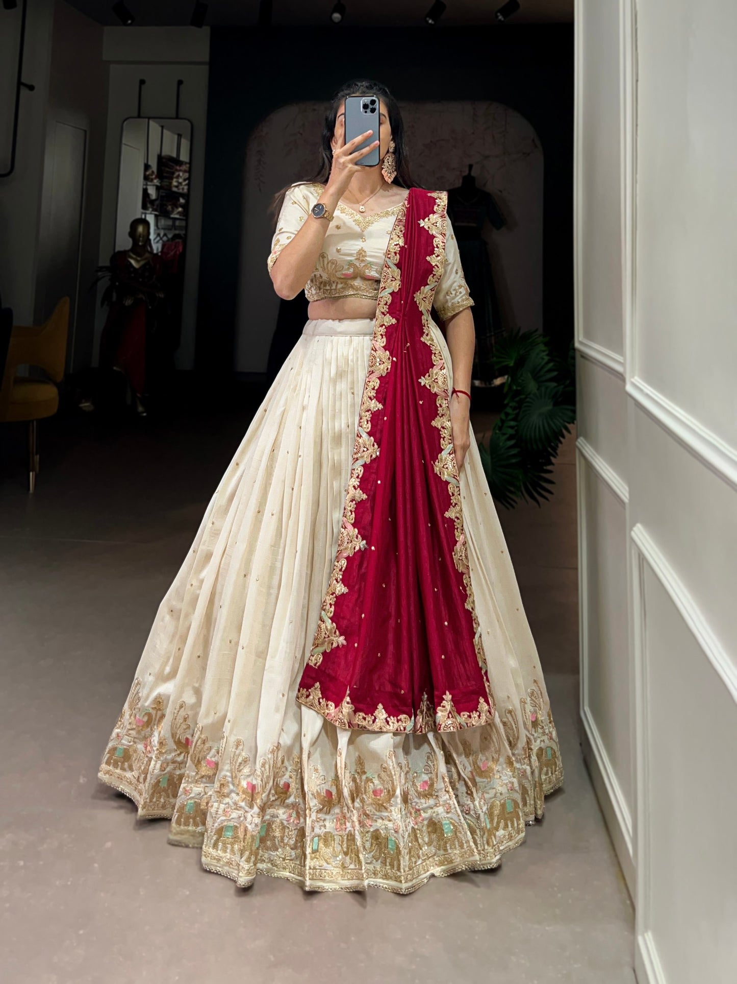 Vichitra Silk Sequins and Thread Embroidery Work Lehenga Choli