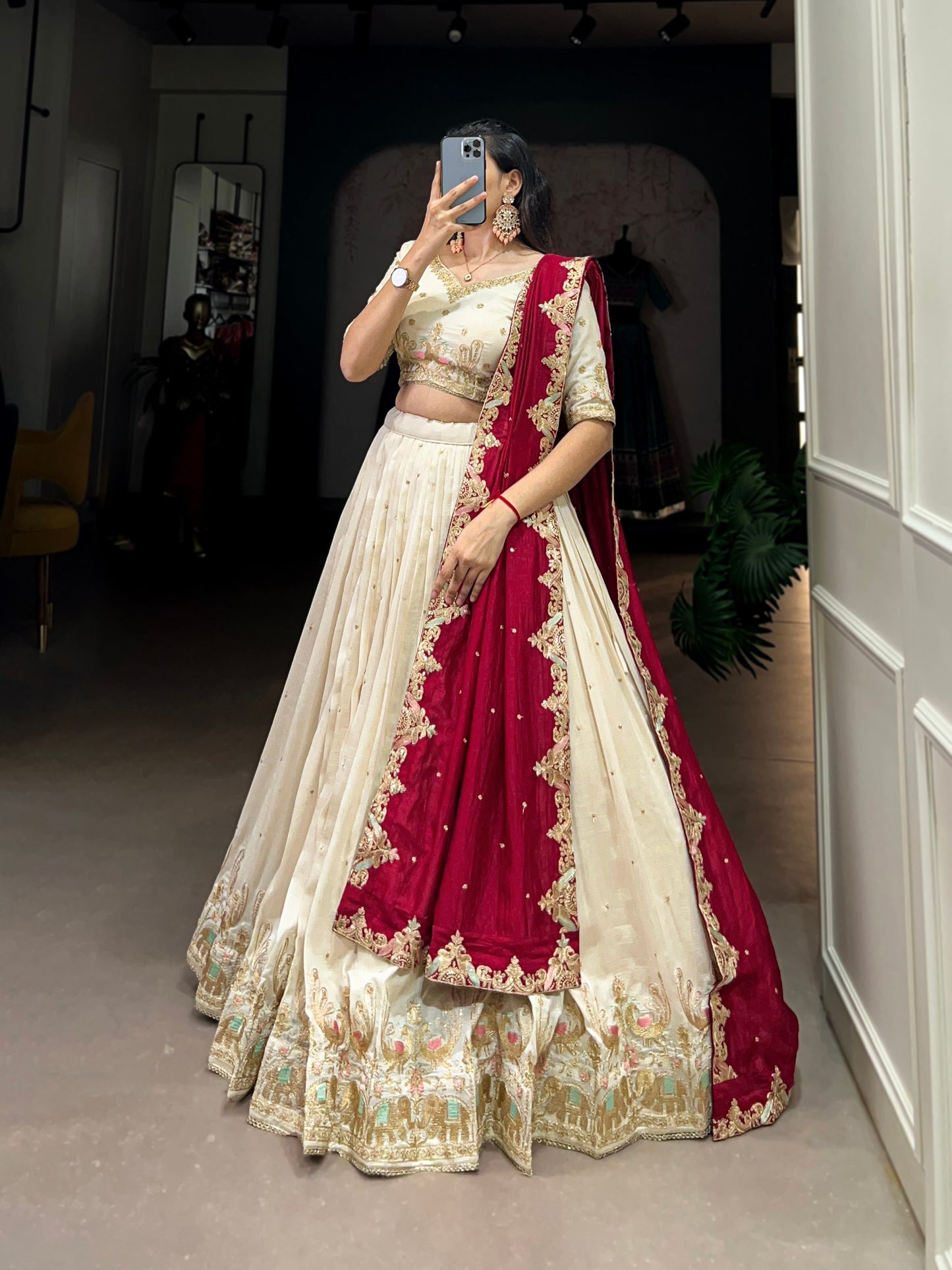 Vichitra Silk Sequins and Thread Embroidery Work Lehenga Choli