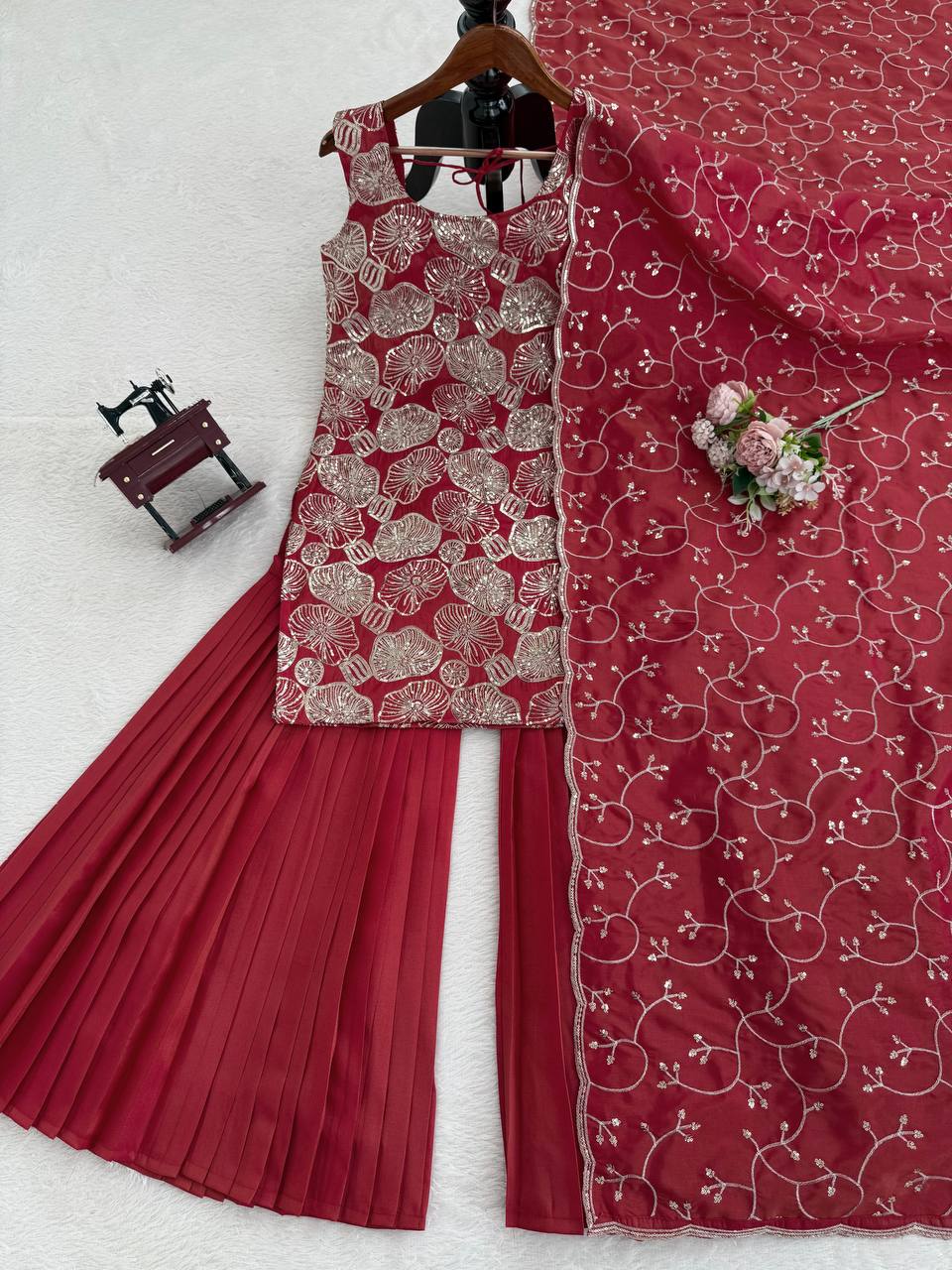 The Majestic Symphony of Rust & Floral Embroidery