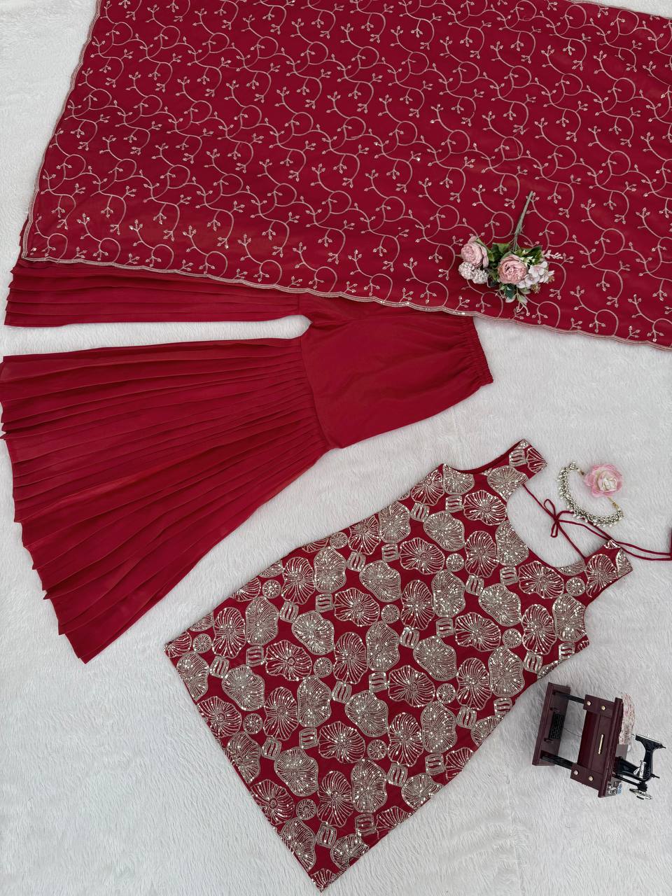 The Majestic Symphony of Rust & Floral Embroidery