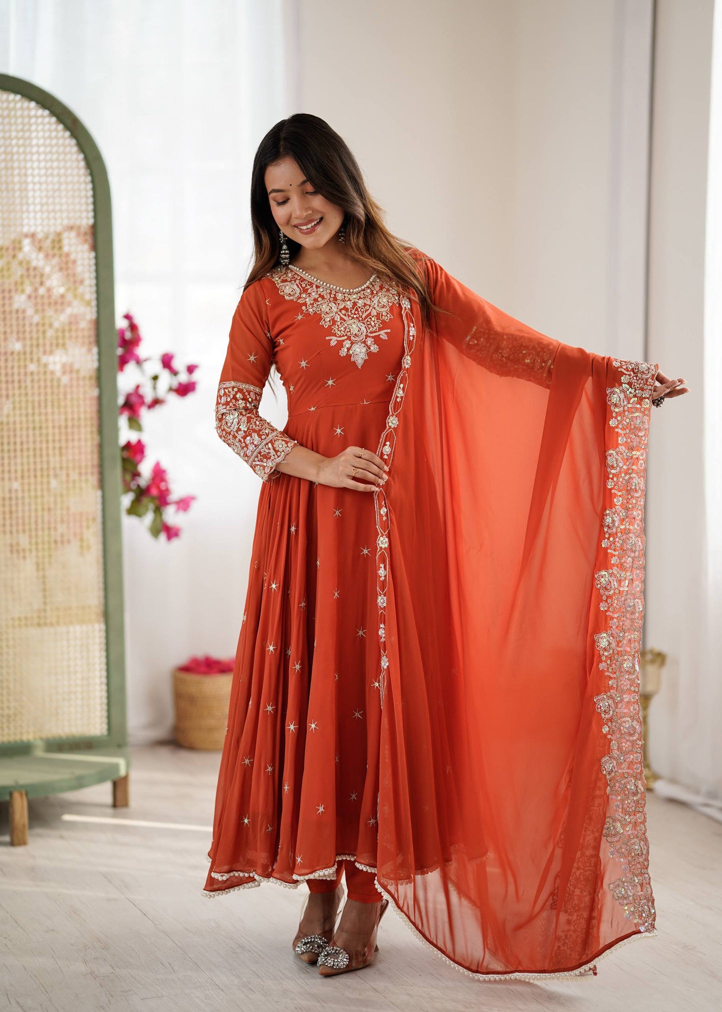 Radiant Charm in Rust Anarkali