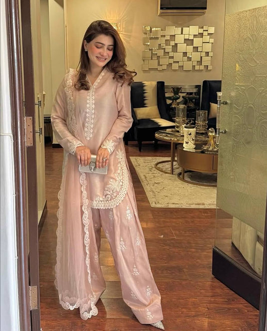 Pastel Petals Soft Pink Festive Suit