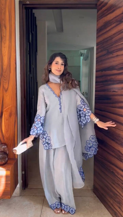 Desert Natural Crepe Party Wear Farshi Plazzo