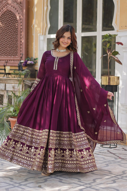 Kritisha Royal Gold Embroidery Flowing Dupatta With  Anarkali
