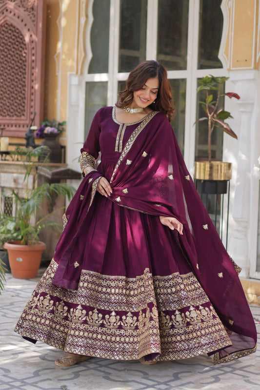 Kritisha Royal Gold Embroidery Flowing Dupatta With  Anarkali