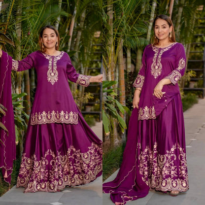 Amethyst Elegance Natural Crep Silk Fancy Latkan Style Sharara