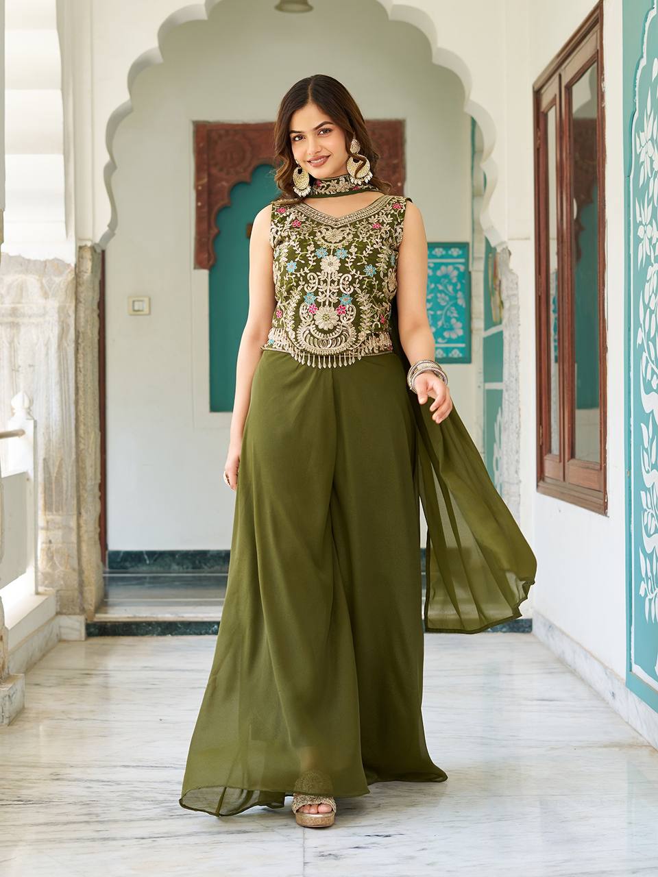 Haldi With Mahendi Modern Divas Palazzo Suit