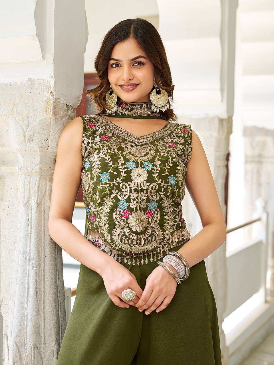 Haldi With Mahendi Modern Divas Palazzo Suit