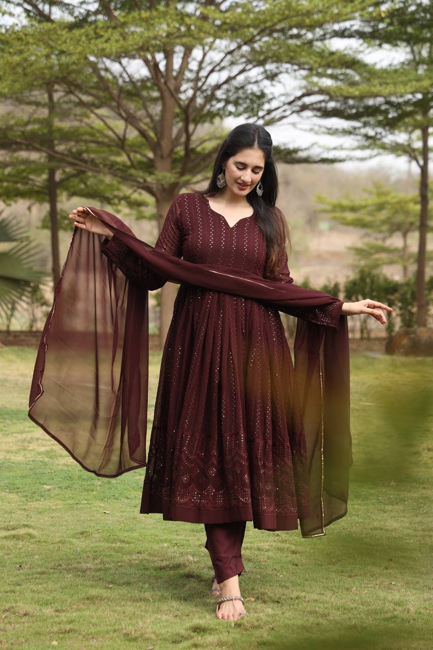 Jhanvi maroon Georgette Anarkali Gown