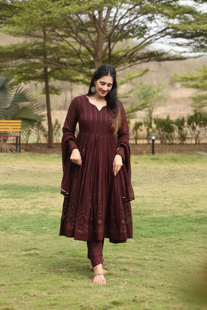 Jhanvi maroon Georgette Anarkali Gown