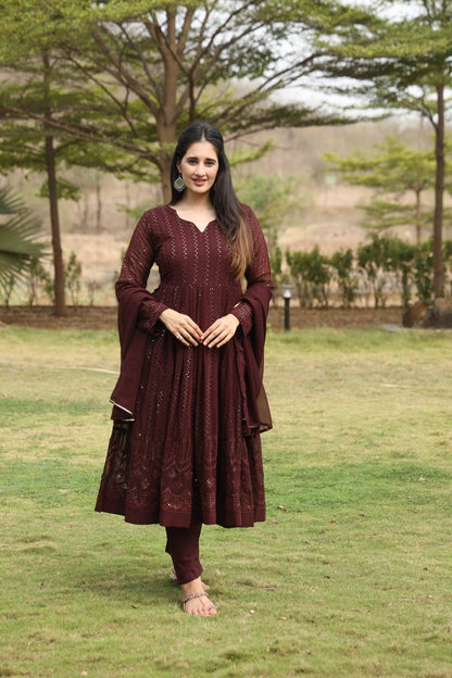 Jhanvi maroon Georgette Anarkali Gown