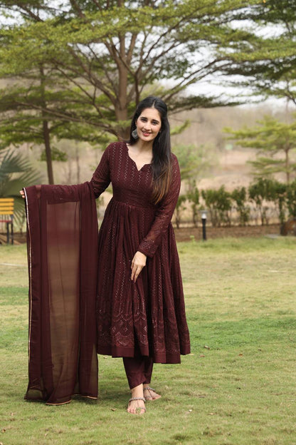 Jhanvi maroon Georgette Anarkali Gown