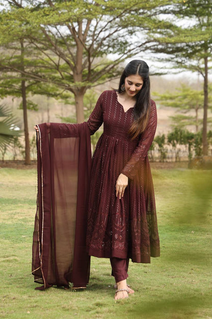 Jhanvi maroon Georgette Anarkali Gown