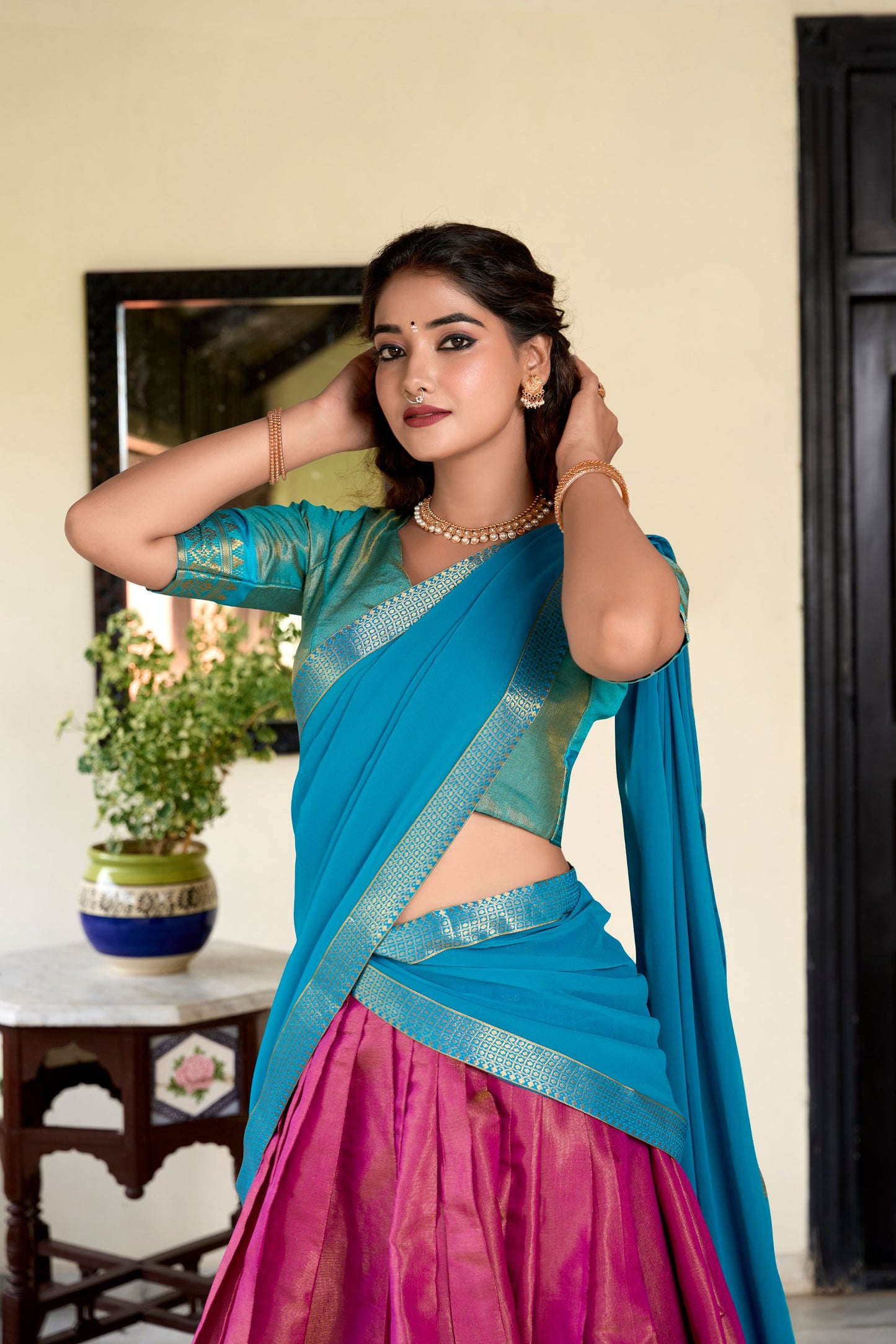 Kanchipuram Zari Weaving Work Lehenga Choli