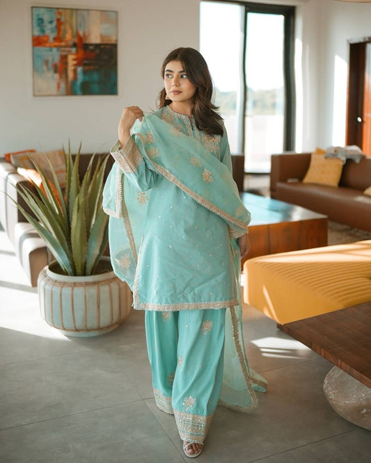 Noorani Pur Natural Crepe Farshi Palazzo Set