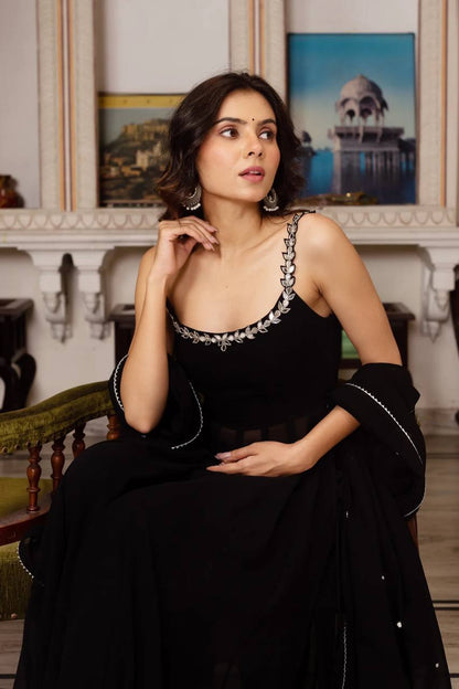 Black Handwork With Real Mirror Anarkali