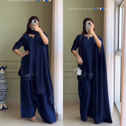 Midnight Elegance Thread Embroidery Farshi Shalwar Set