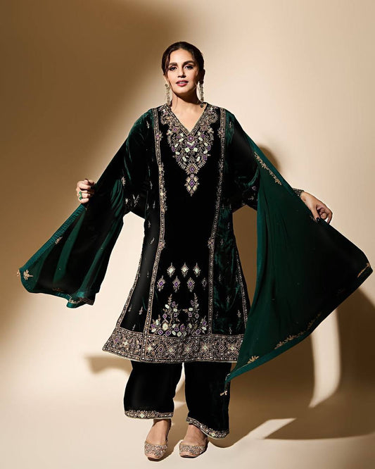 Green Pure Viscose Velvet Suit Set