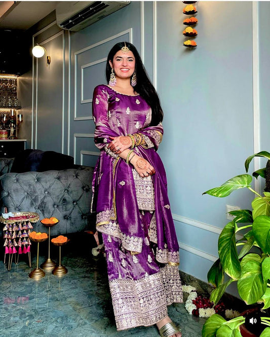 Yamuna Purple Pure Cinon Silk Suit Set