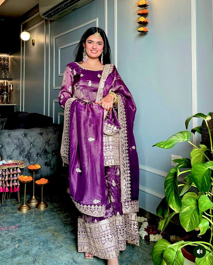 Yamuna Purple Pure Cinon Silk Suit Set