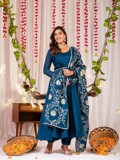 SHREE BLUE SIMMAR VICHITRA SILK ANARKALI SET