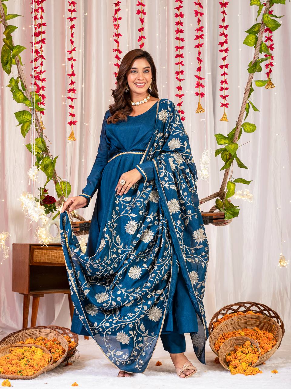 SHREE BLUE SIMMAR VICHITRA SILK ANARKALI SET