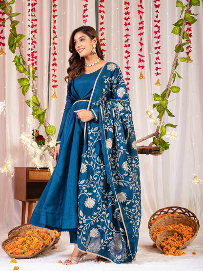 SHREE BLUE SIMMAR VICHITRA SILK ANARKALI SET