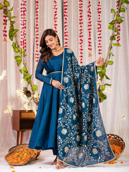 SHREE BLUE SIMMAR VICHITRA SILK ANARKALI SET