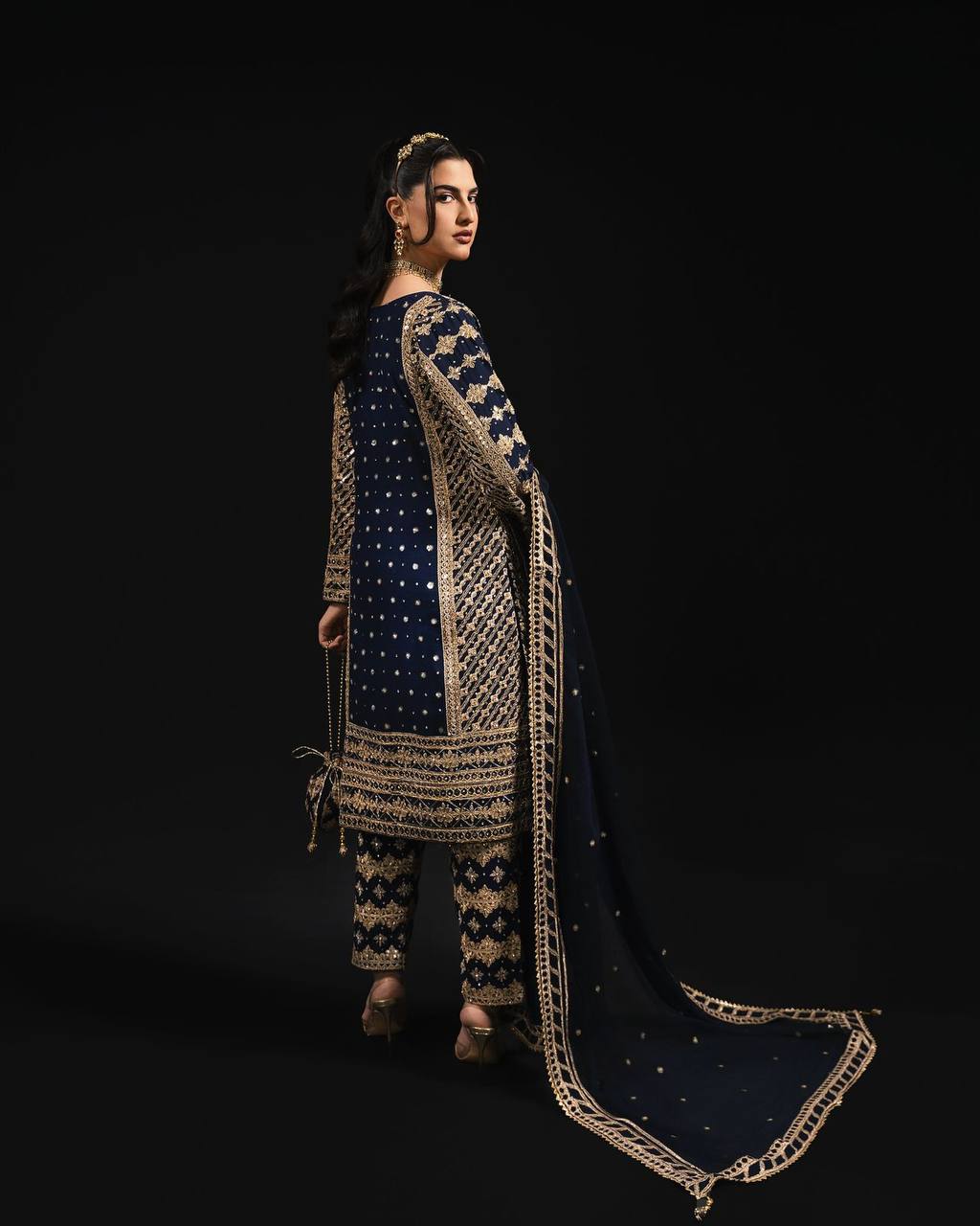 Nandini Blue  Foux Gorgette Suit Set