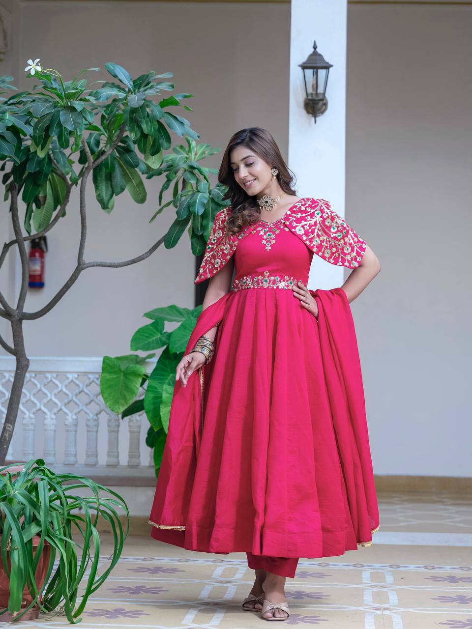 ANIKA PINK VICHITRA SILK ANARKALI SET