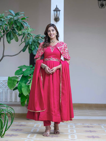 ANIKA PINK VICHITRA SILK ANARKALI SET