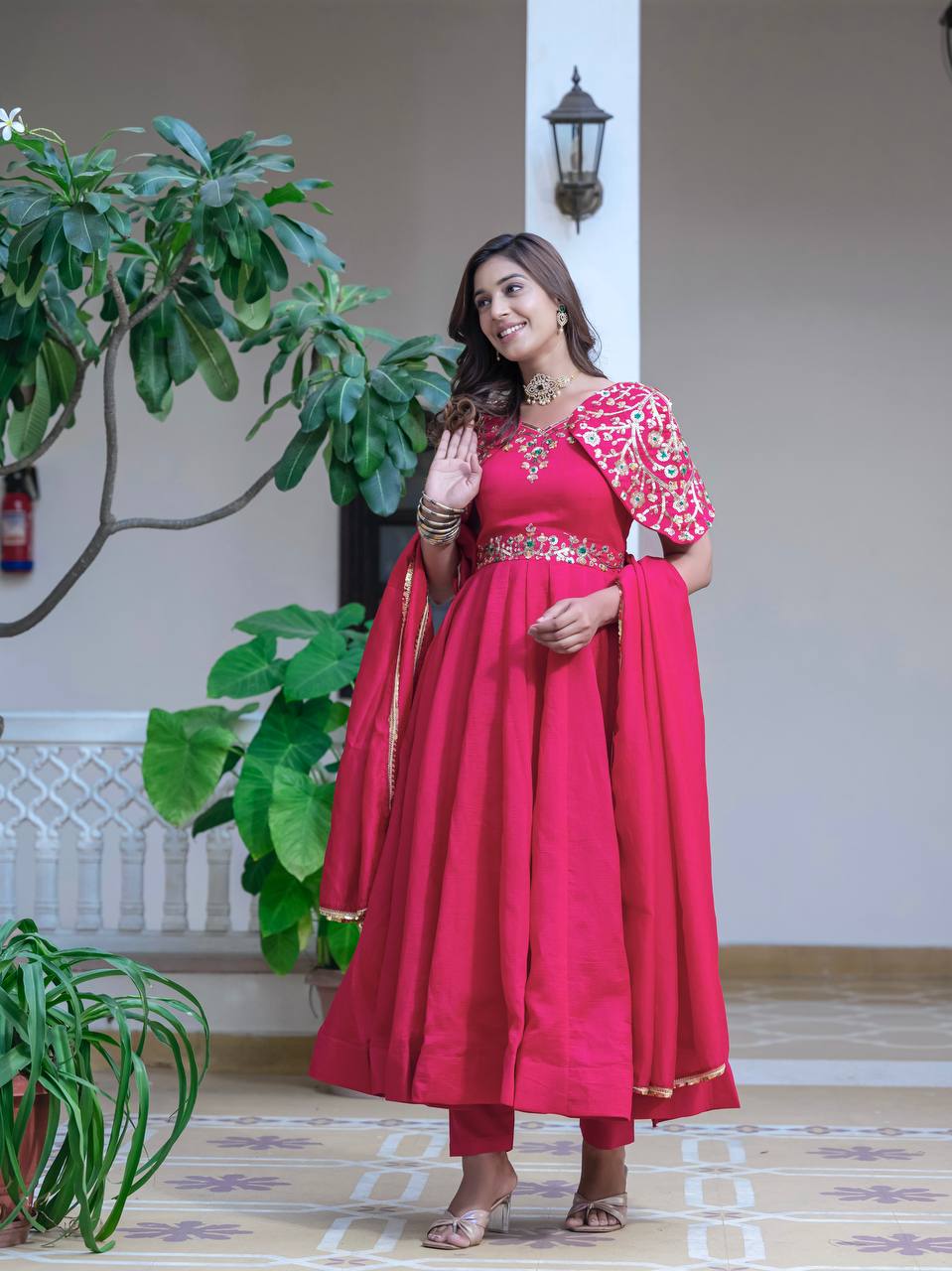 ANIKA PINK VICHITRA SILK ANARKALI SET