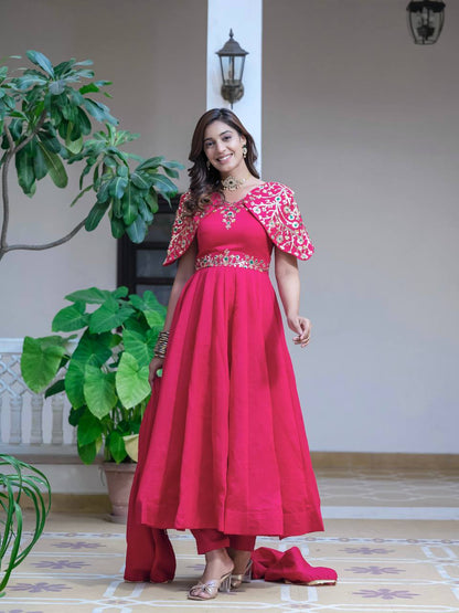 ANIKA PINK VICHITRA SILK ANARKALI SET