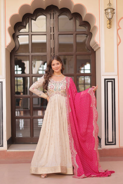 Navrang Bandhani Printed Embroidered Cut work Gown