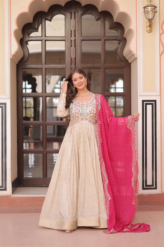 Navrang Bandhani Printed Embroidered Cut work Gown