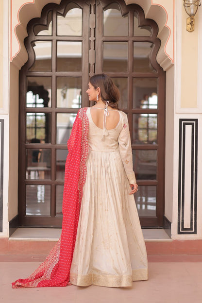 Navrang Bandhani Printed Embroidered Cut work Gown