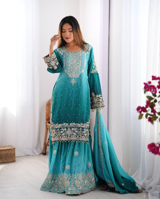 Aarnica Chinon silk Designer Party Wear Sharara